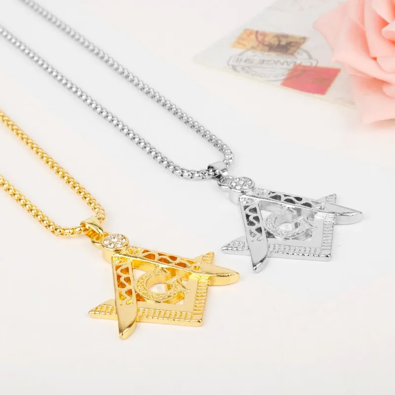 Master Mason Blue Lodge Pendant - Square and Compass G Necklace (Gold & Silver)
