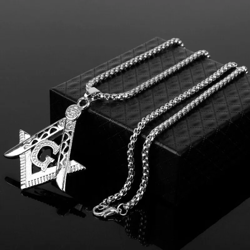 Master Mason Blue Lodge Pendant - Square and Compass G Necklace (Gold & Silver)