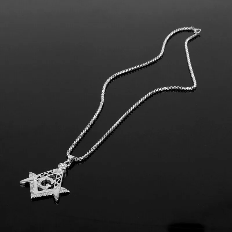 Master Mason Blue Lodge Pendant - Square and Compass G Necklace (Gold & Silver)