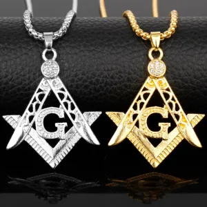Master Mason Blue Lodge Pendant - Square and Compass G Necklace (Gold & Silver)