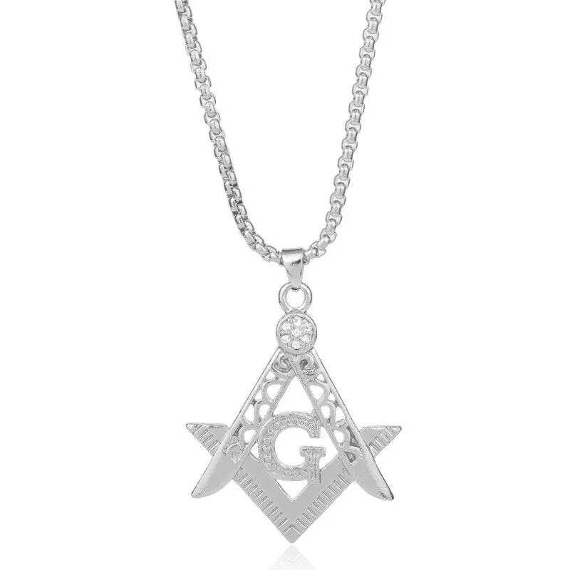 Master Mason Blue Lodge Pendant - Square and Compass G Necklace (Gold & Silver)