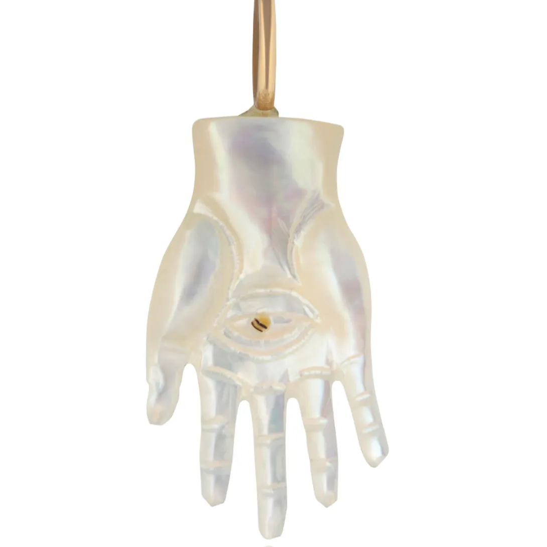 Maura Green Hand Carved White Mother Of Pearl Hamsa Charm in Gold