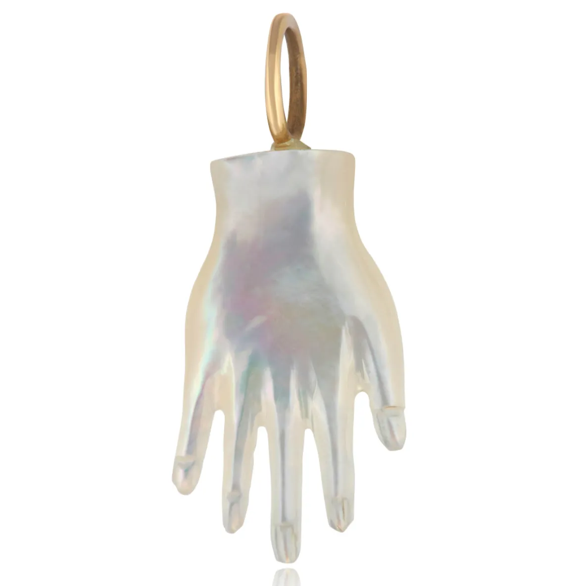 Maura Green Hand Carved White Mother Of Pearl Hamsa Charm in Gold