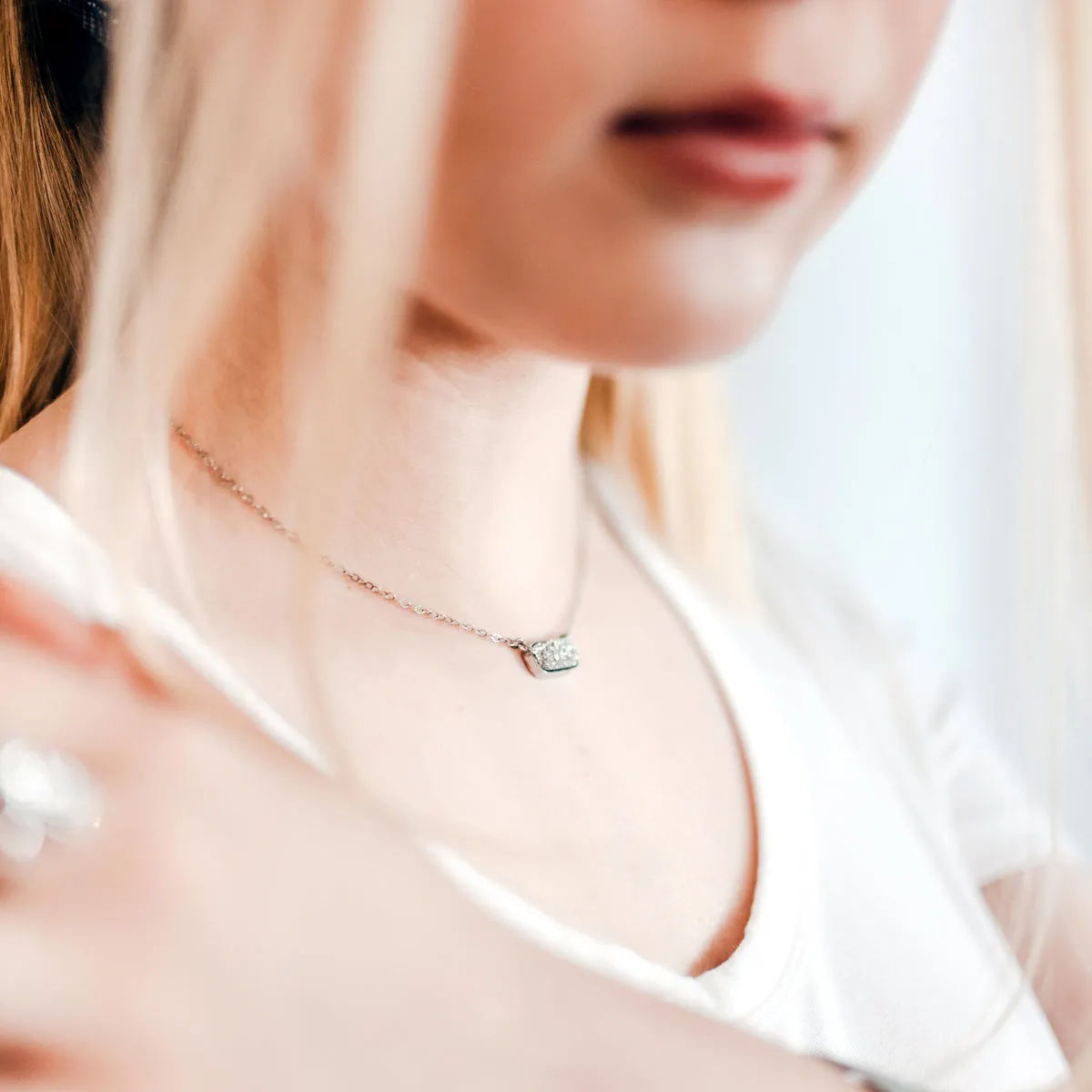 Medium Rectangle Blue Druzy Necklace