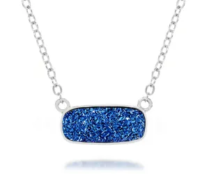 Medium Rectangle Blue Druzy Necklace