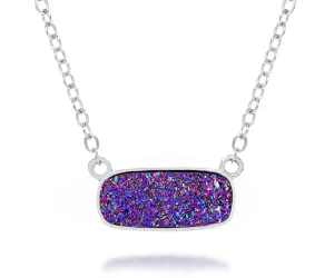 Medium Rectangle Purple Rainbow Druzy Necklace