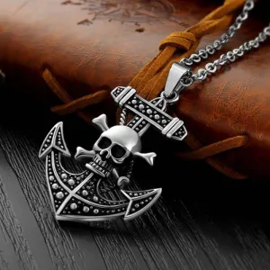 Men's Pirate King Skull Anchor Pendant Necklace