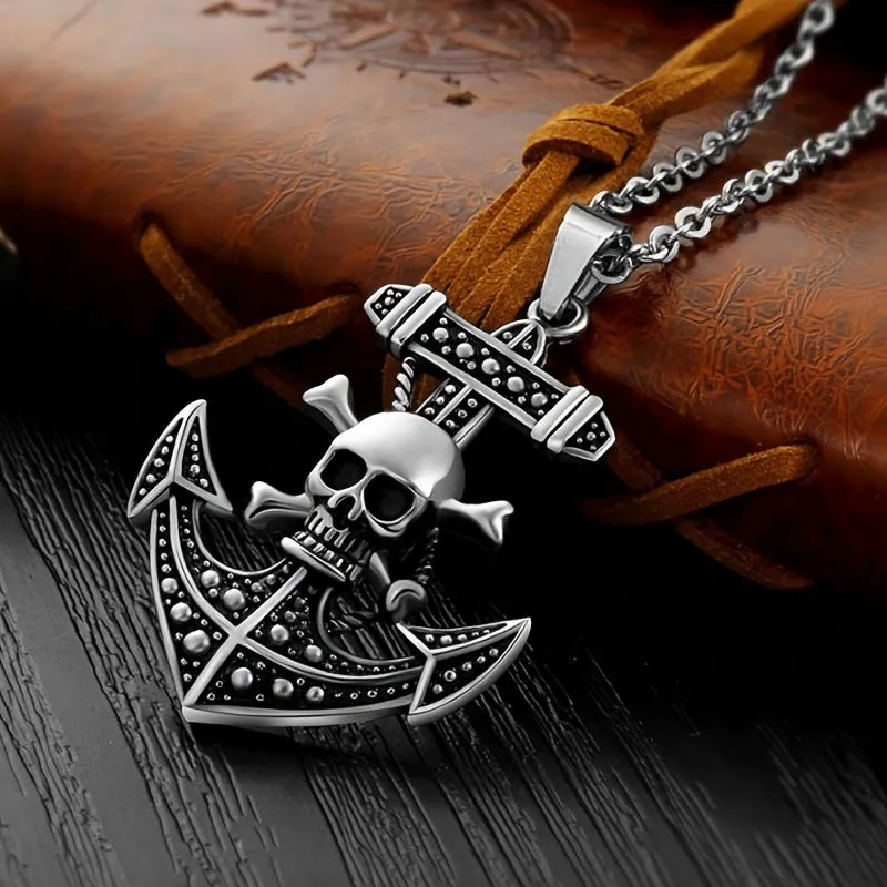Men's Pirate King Skull Anchor Pendant Necklace