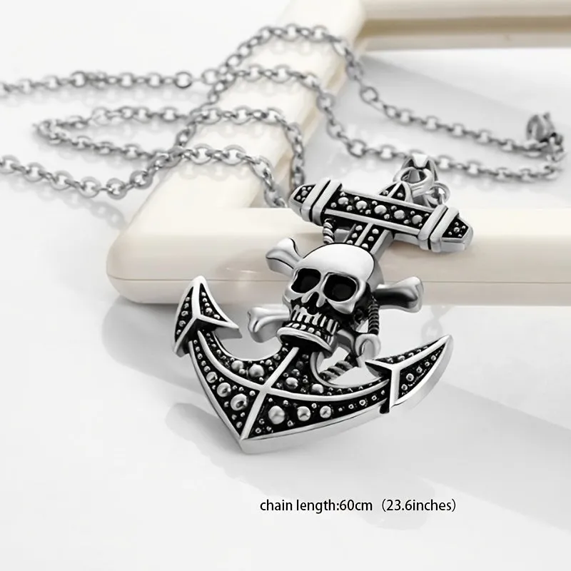 Men's Pirate King Skull Anchor Pendant Necklace