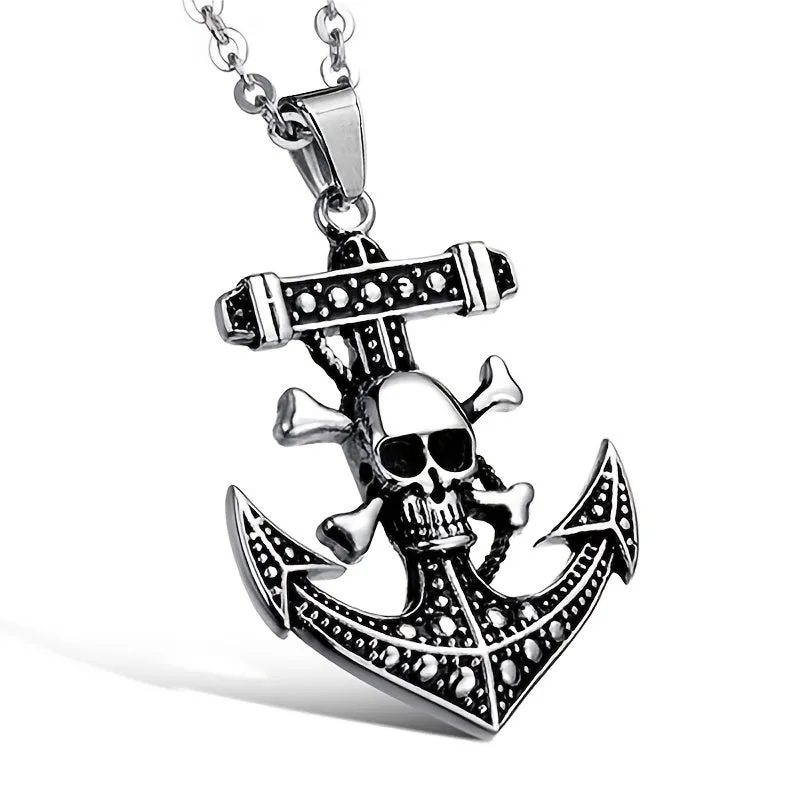 Men's Pirate King Skull Anchor Pendant Necklace