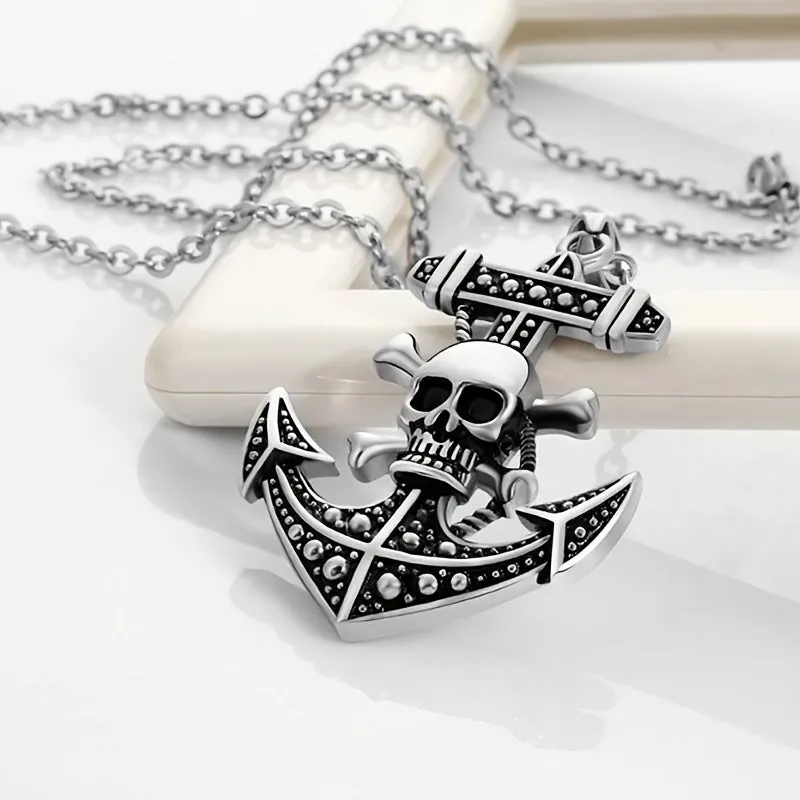 Men's Pirate King Skull Anchor Pendant Necklace