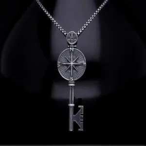 Men’s Sterling Silver Compass Key Necklace