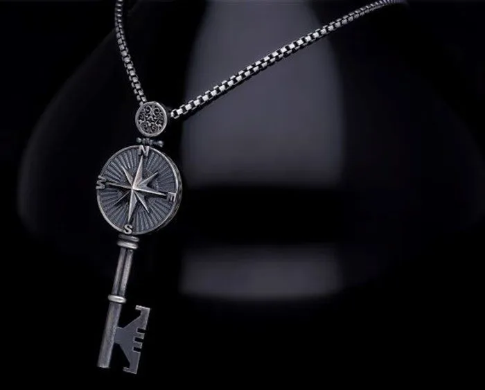 Men’s Sterling Silver Compass Key Necklace