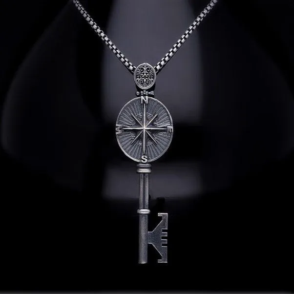 Men’s Sterling Silver Compass Key Necklace