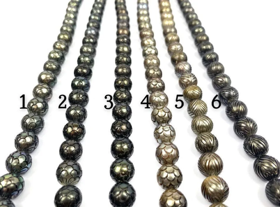 Mermaid Carved Tahitian Pearl and Palm Tree carved Strands 11mm-11.9mm