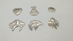 Metal Concho's for Texas Ties, Decoration, Regalia, Drums, Hair, Earrings, Jewelry, Eagle, Buffalo, Bear, Wigwam/Ti-pi, Heart, Circle
