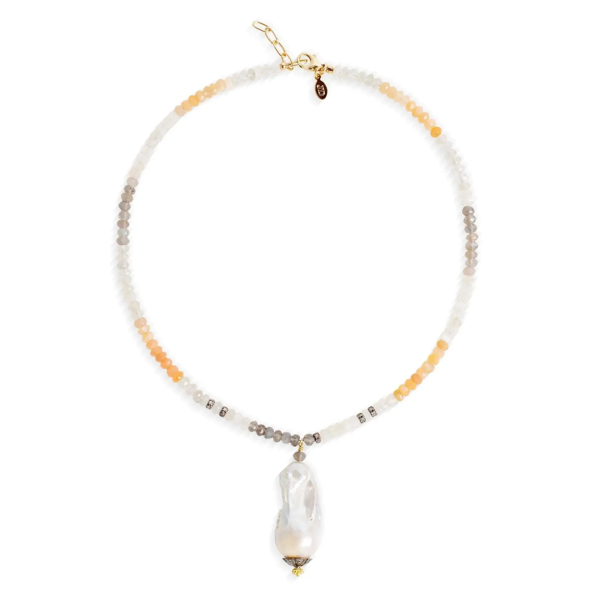 Mexican Moonstone Diamond Baroque Drop Necklace