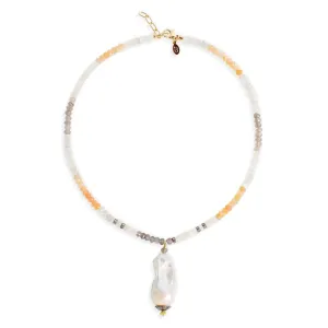 Mexican Moonstone Diamond Baroque Drop Necklace