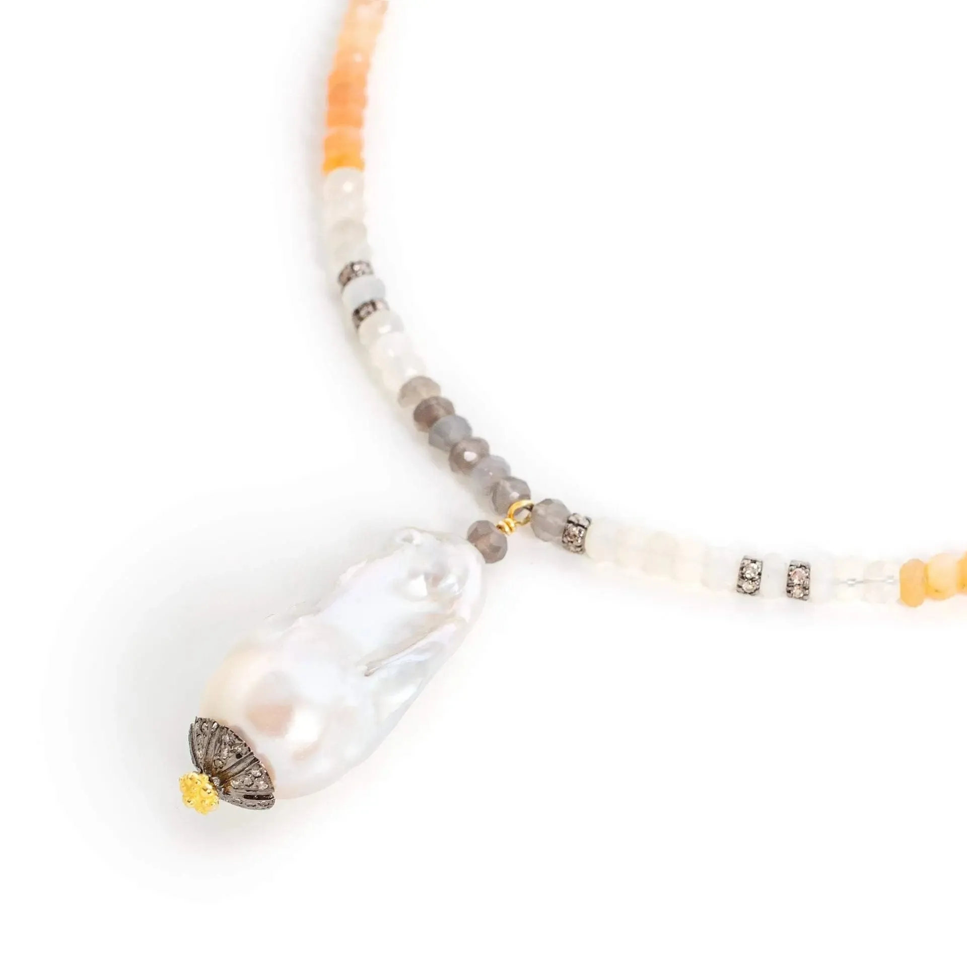 Mexican Moonstone Diamond Baroque Drop Necklace