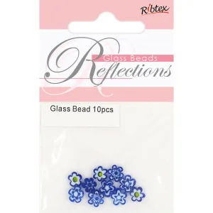 MILLEFIORI GLASS FLOWER BLUE 6MM 10PC