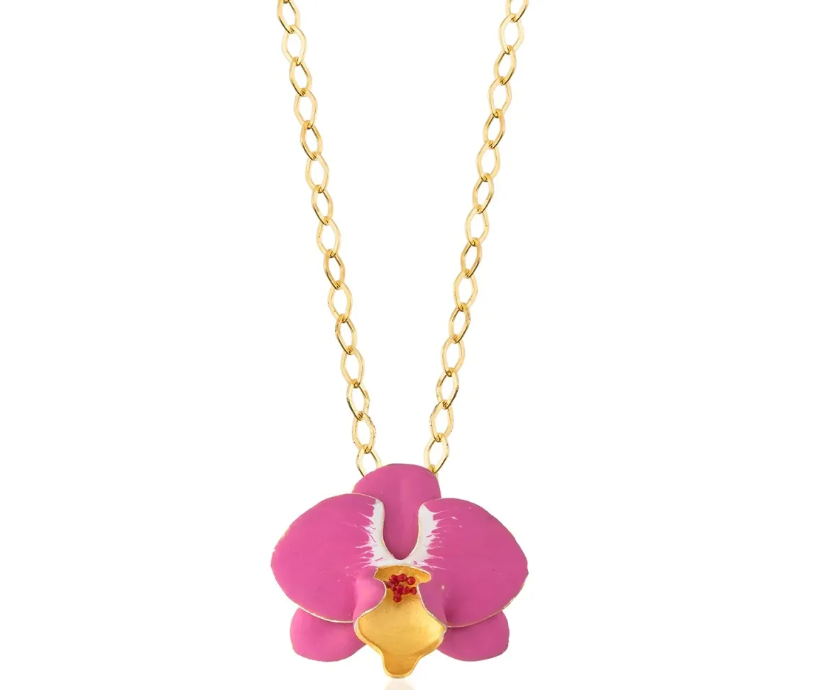 Milou Fuchsia Pink & White Orchid Flower Necklace
