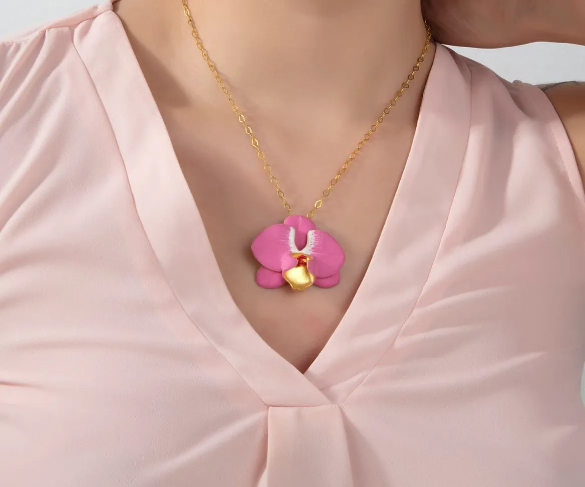 Milou Fuchsia Pink & White Orchid Flower Necklace