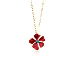 Milou Wild Rose Flower Necklace - Red & Turquoise