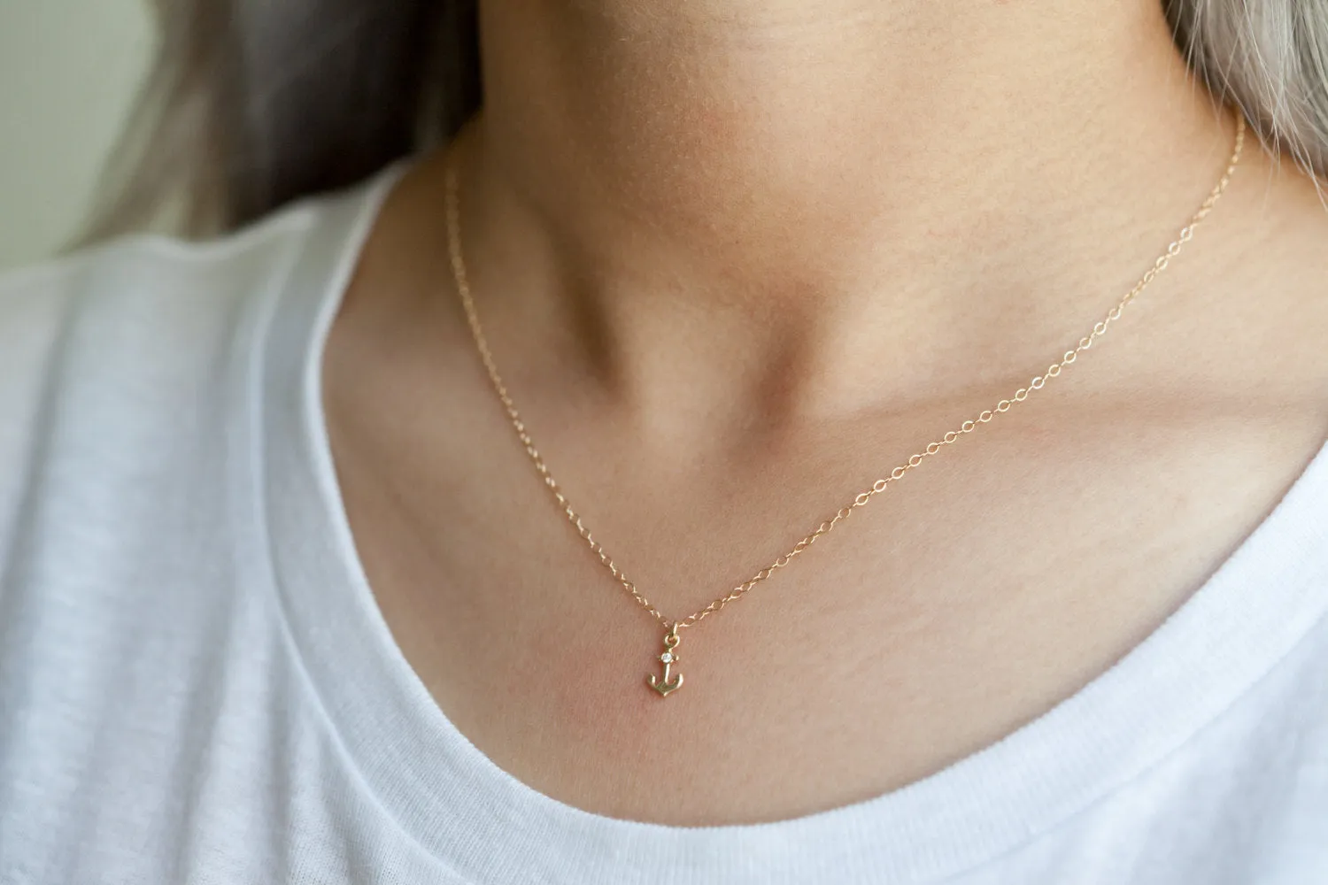 Mini Diamond Anchor Necklace