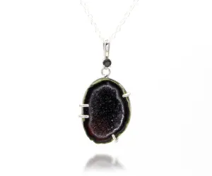 Mini Geode Black Spinel Silver Necklace