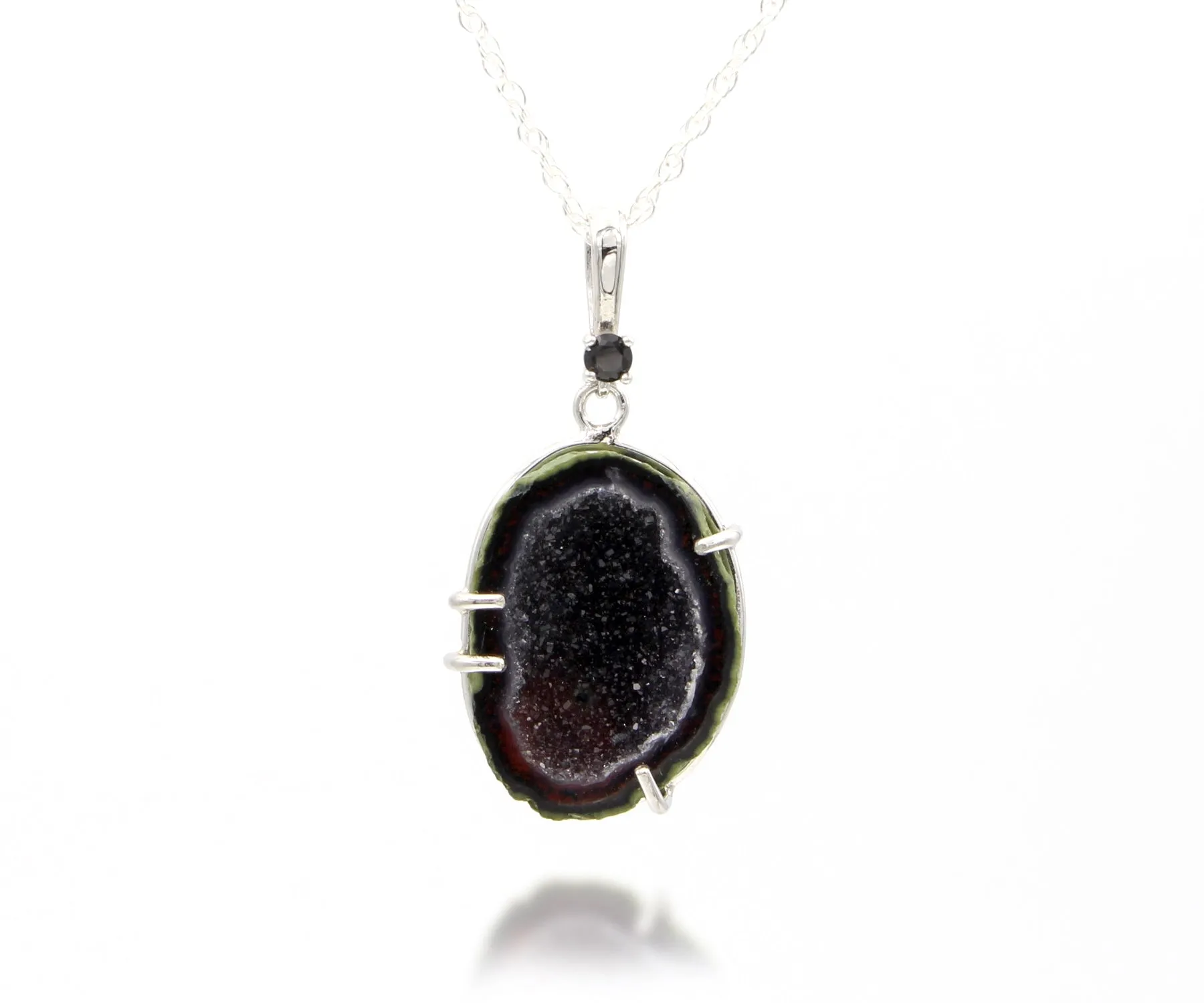 Mini Geode Black Spinel Silver Necklace