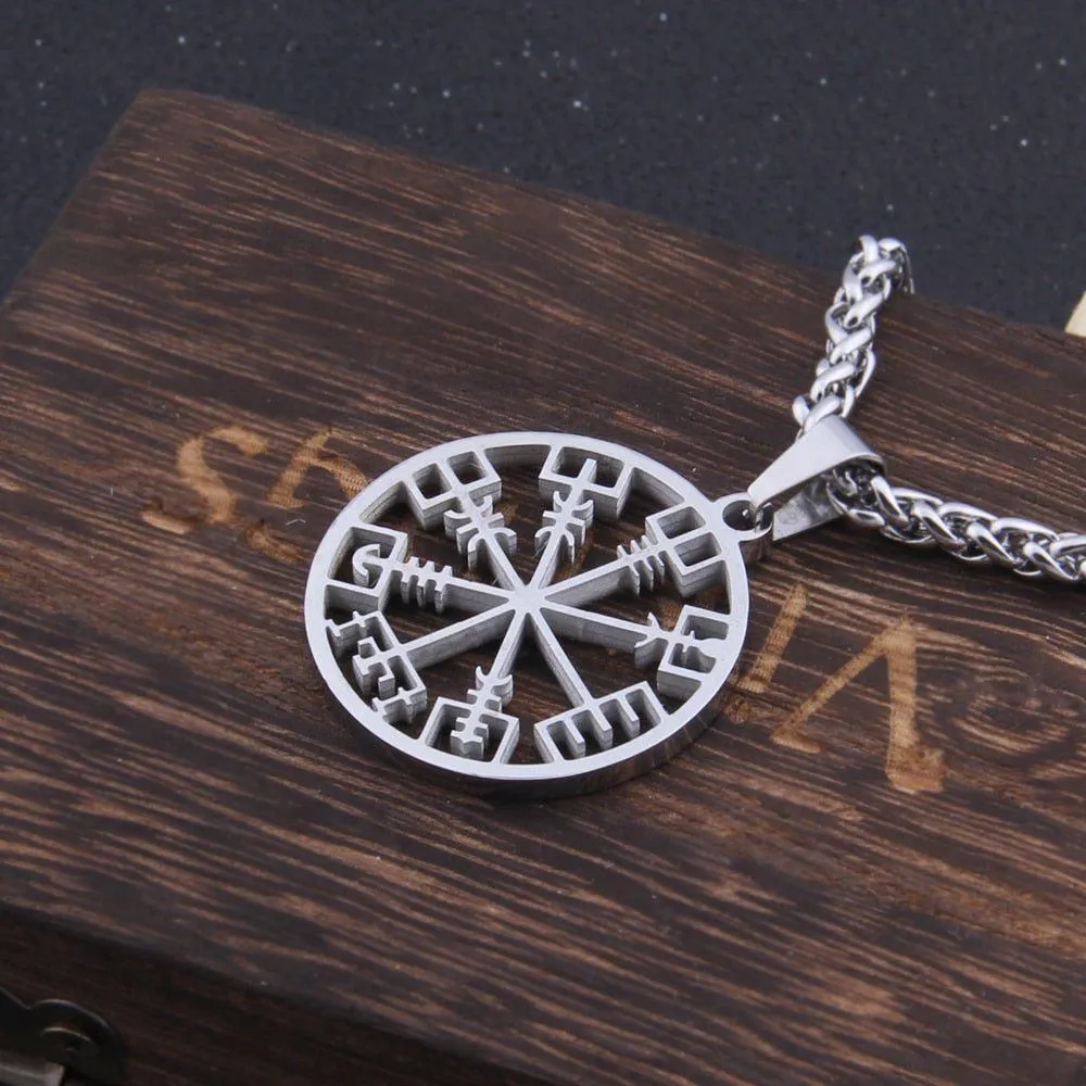 Minimalist Norse Compass Vegvisir Pendant Necklace