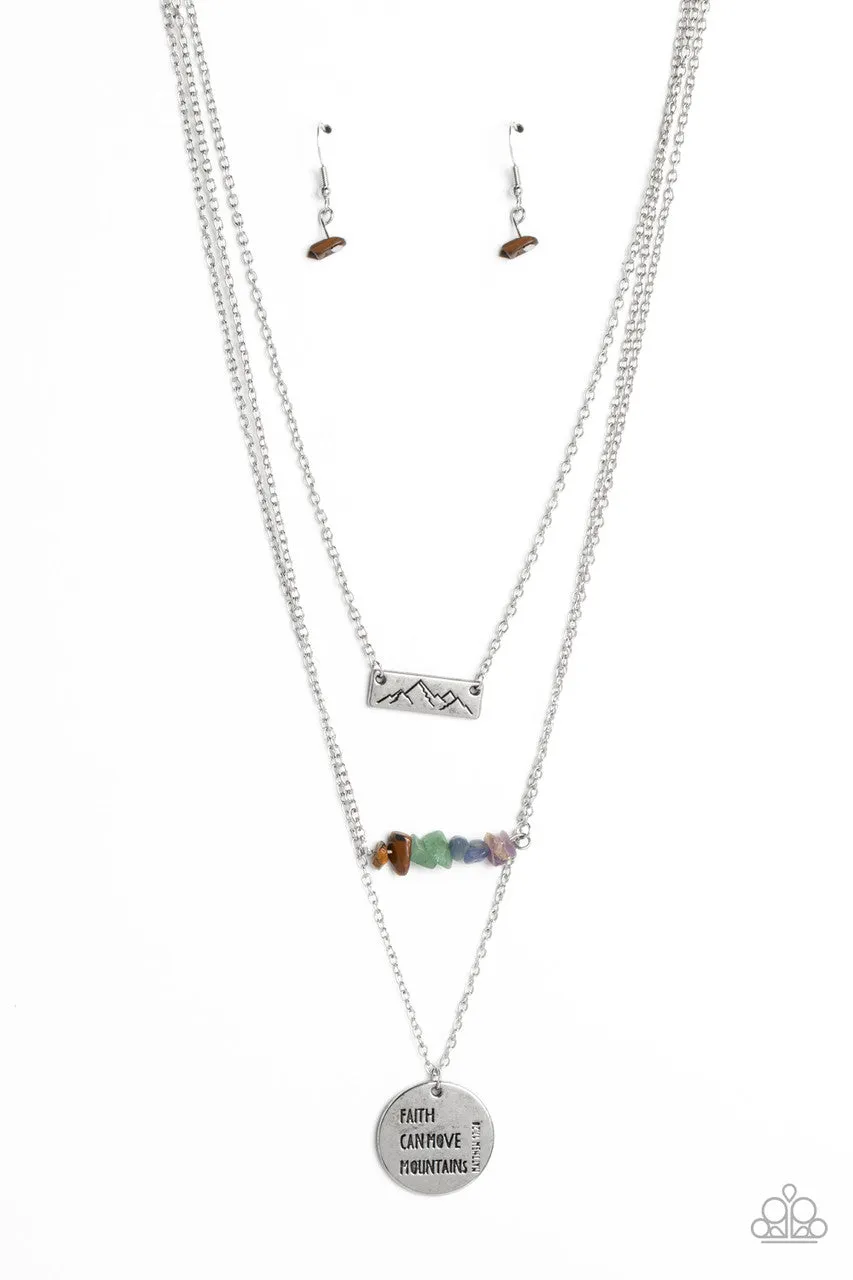Miracle Mountains - Multi - "Faith Can Move Mountains" Inspirational Religious Rock Natural Stone Paparazzi Tiered Short Necklace