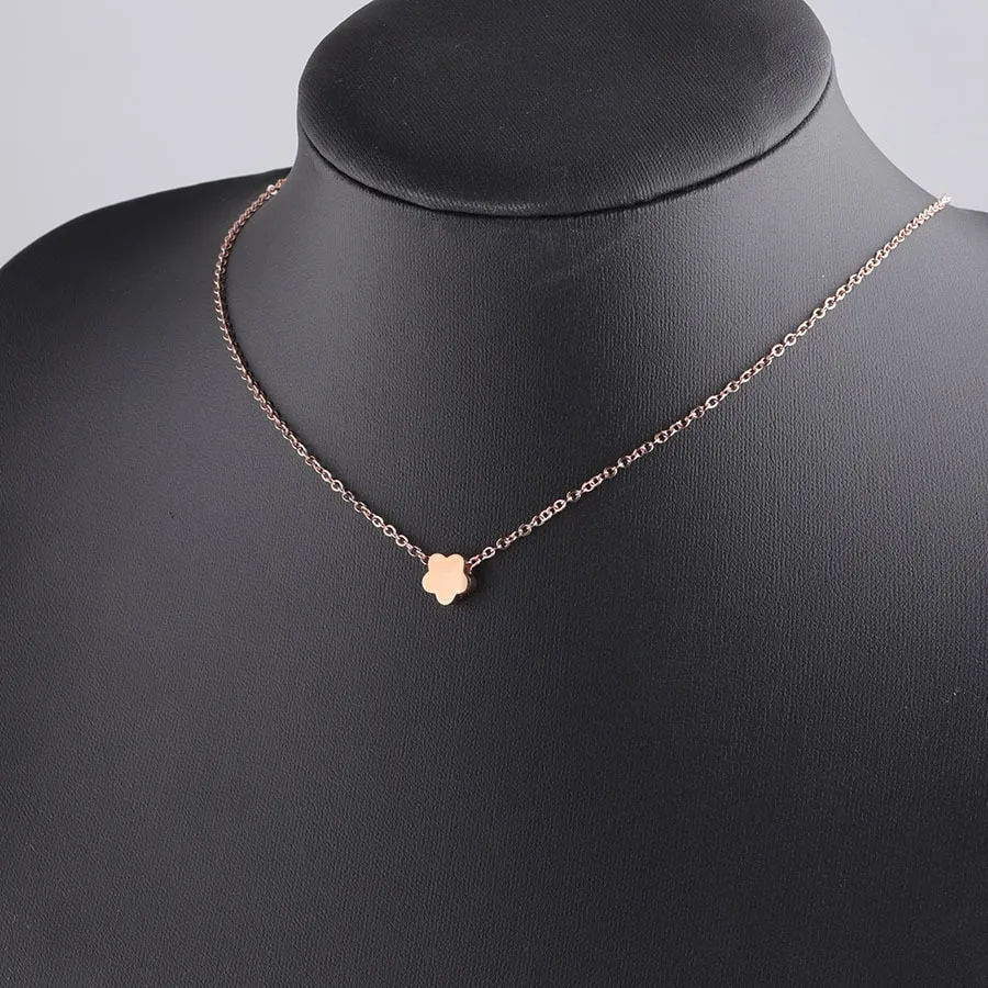 Mirror Polish Flower Pendant Necklace Choker for Women