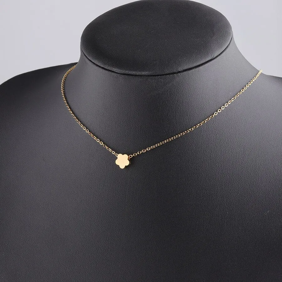 Mirror Polish Flower Pendant Necklace Choker for Women
