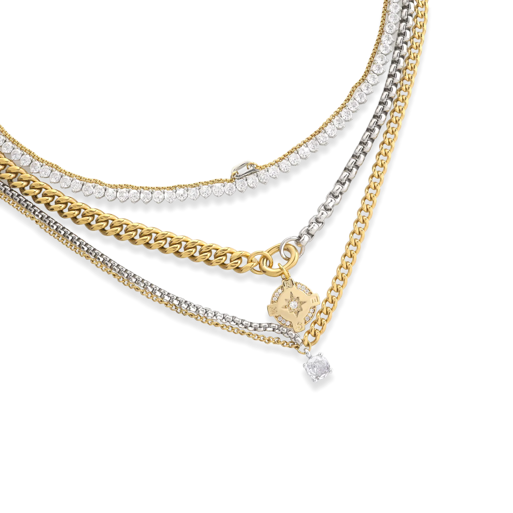 MIX TENNIS COMPASS NECKLACE SET
