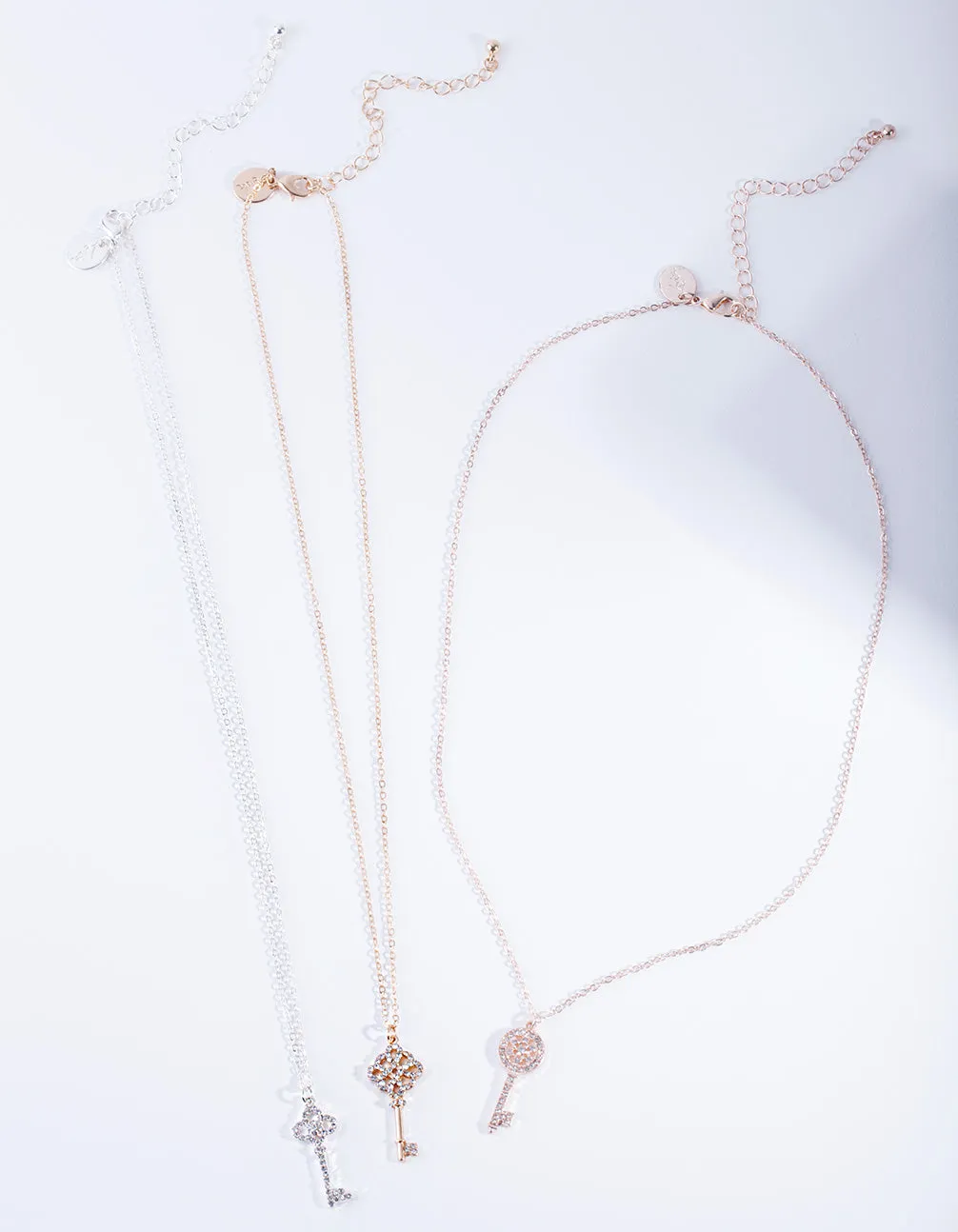 Mixed Metal Diamante Key Necklace Pack