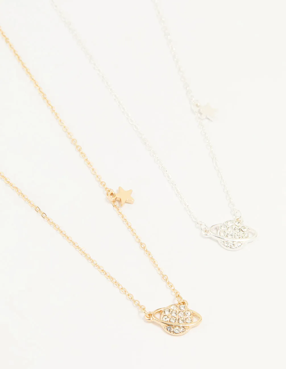 Mixed Metal Star & Planet Necklaces 2-Pack