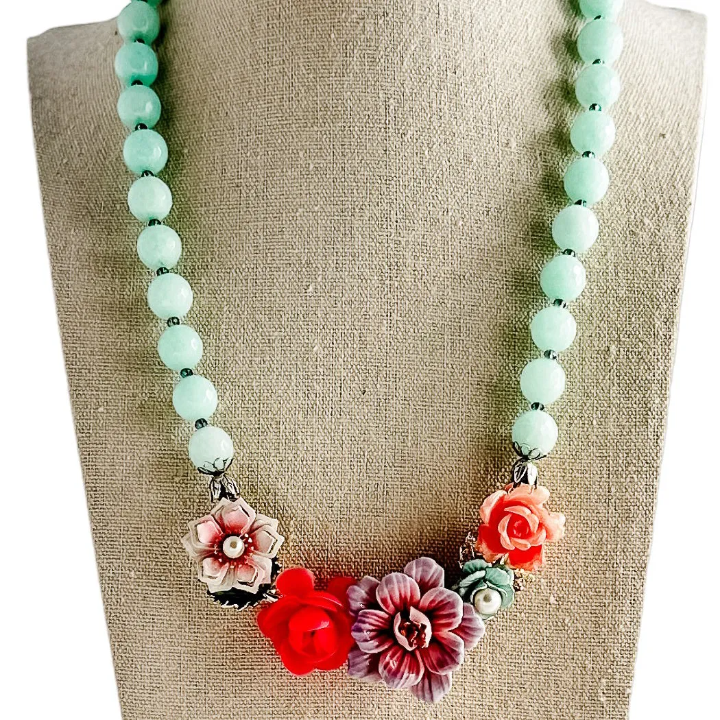 Mixed Roses Collage Necklace