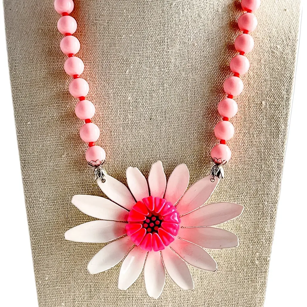 Mod Pink Single Flower Statement Necklace