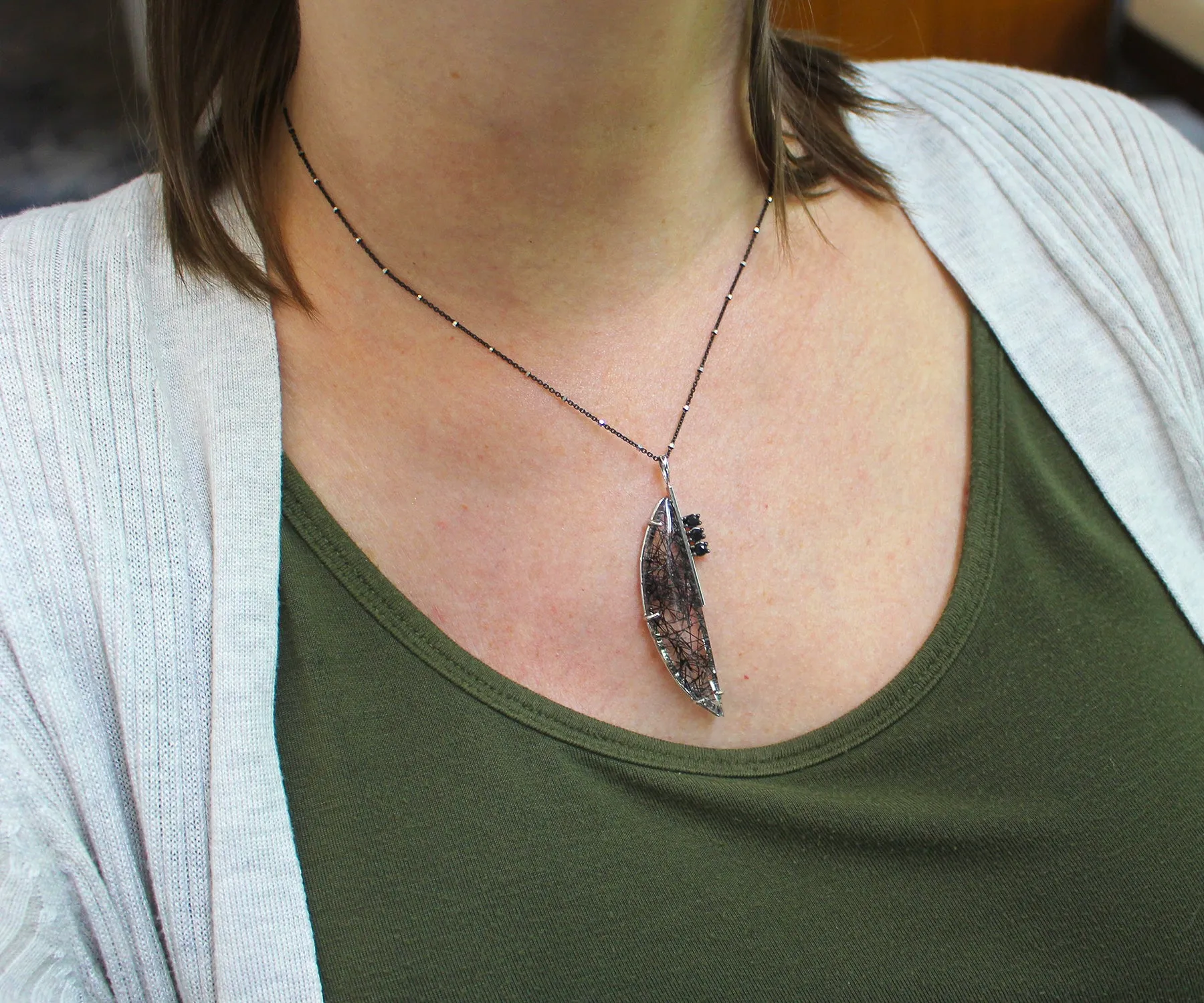 Modern Angular Rutilated Quartz Onyx Necklace