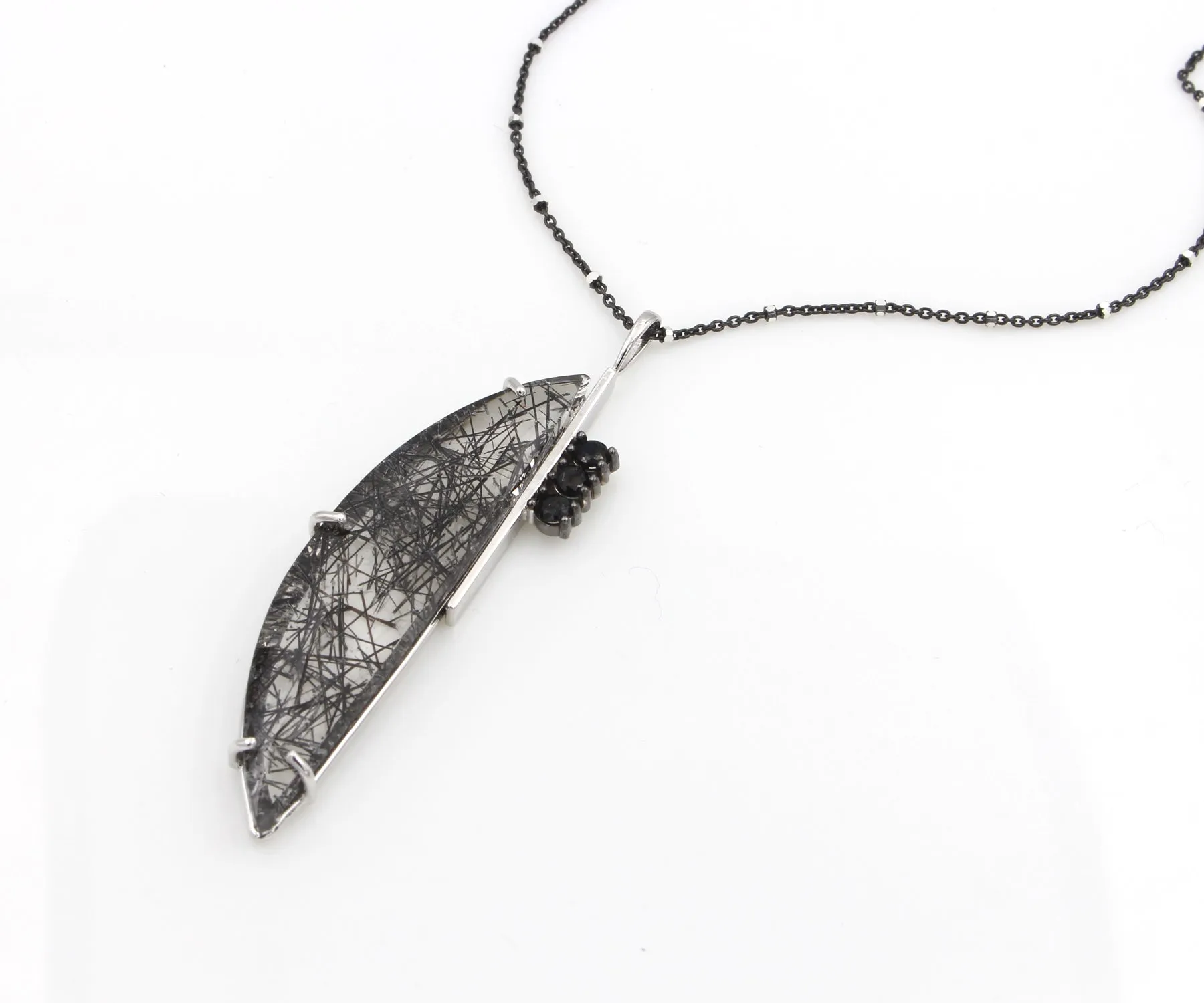 Modern Angular Rutilated Quartz Onyx Necklace