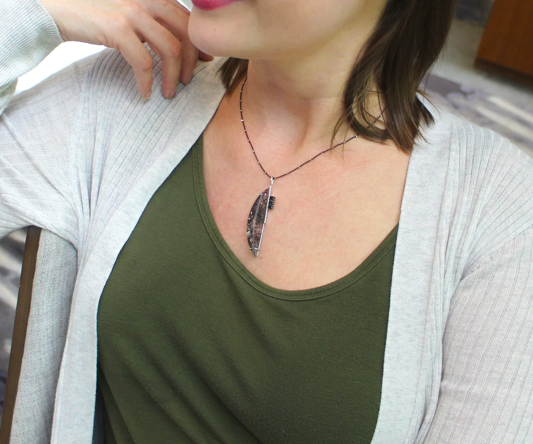 Modern Angular Rutilated Quartz Onyx Necklace