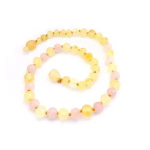 Momma Goose Baltic Amber Teething Necklace (Raw Lemon & Rose Quartz)