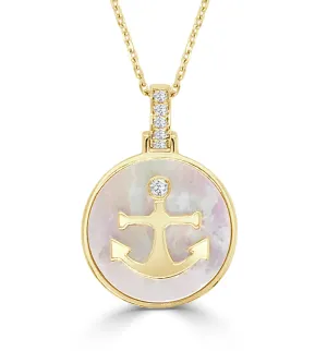Mother of Pearl Anchor Pendant 14k Yellow Gold