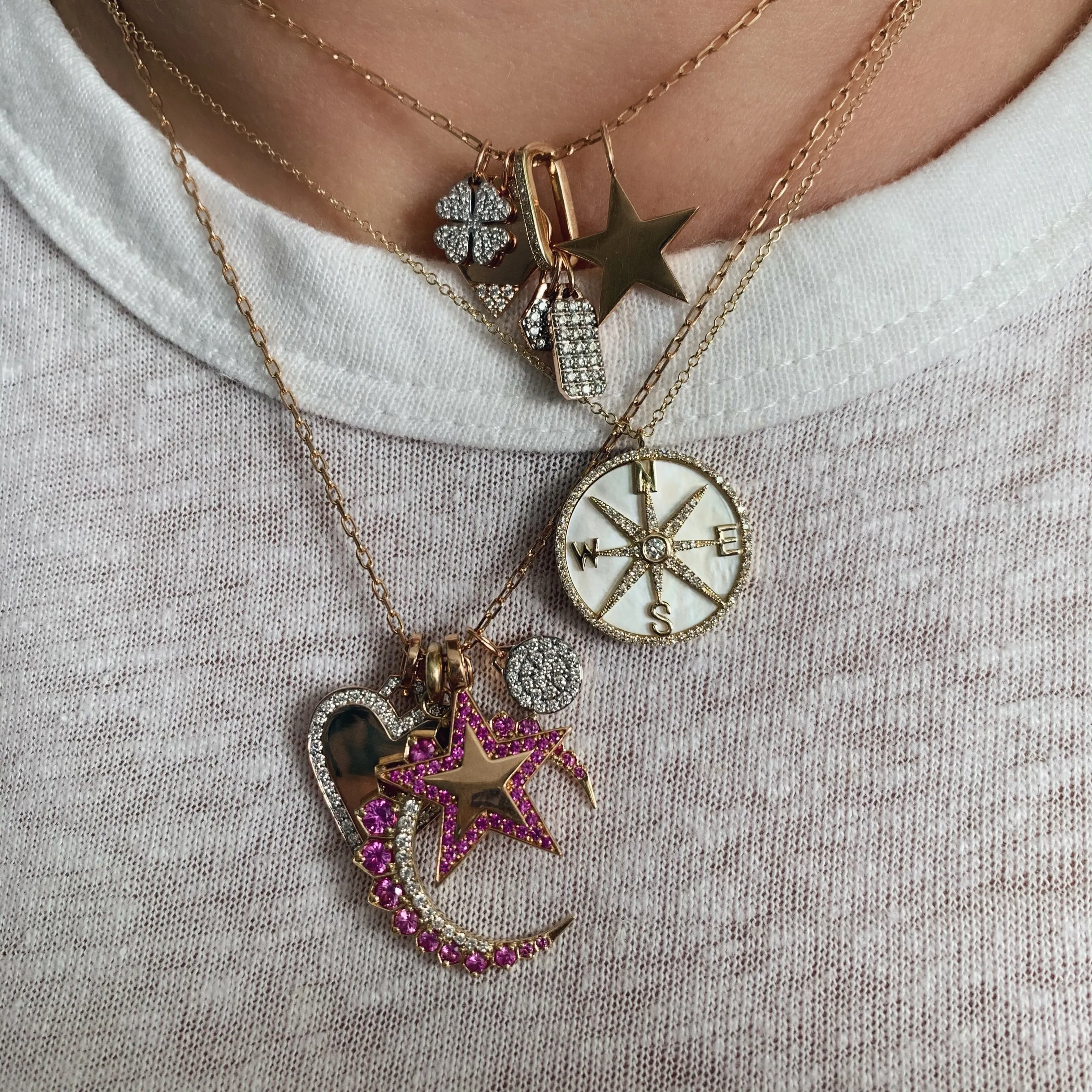 Mother of Pearl and Diamonds Compass Necklace