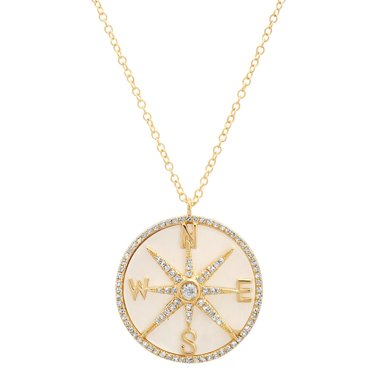 Mother of Pearl and Diamonds Compass Necklace