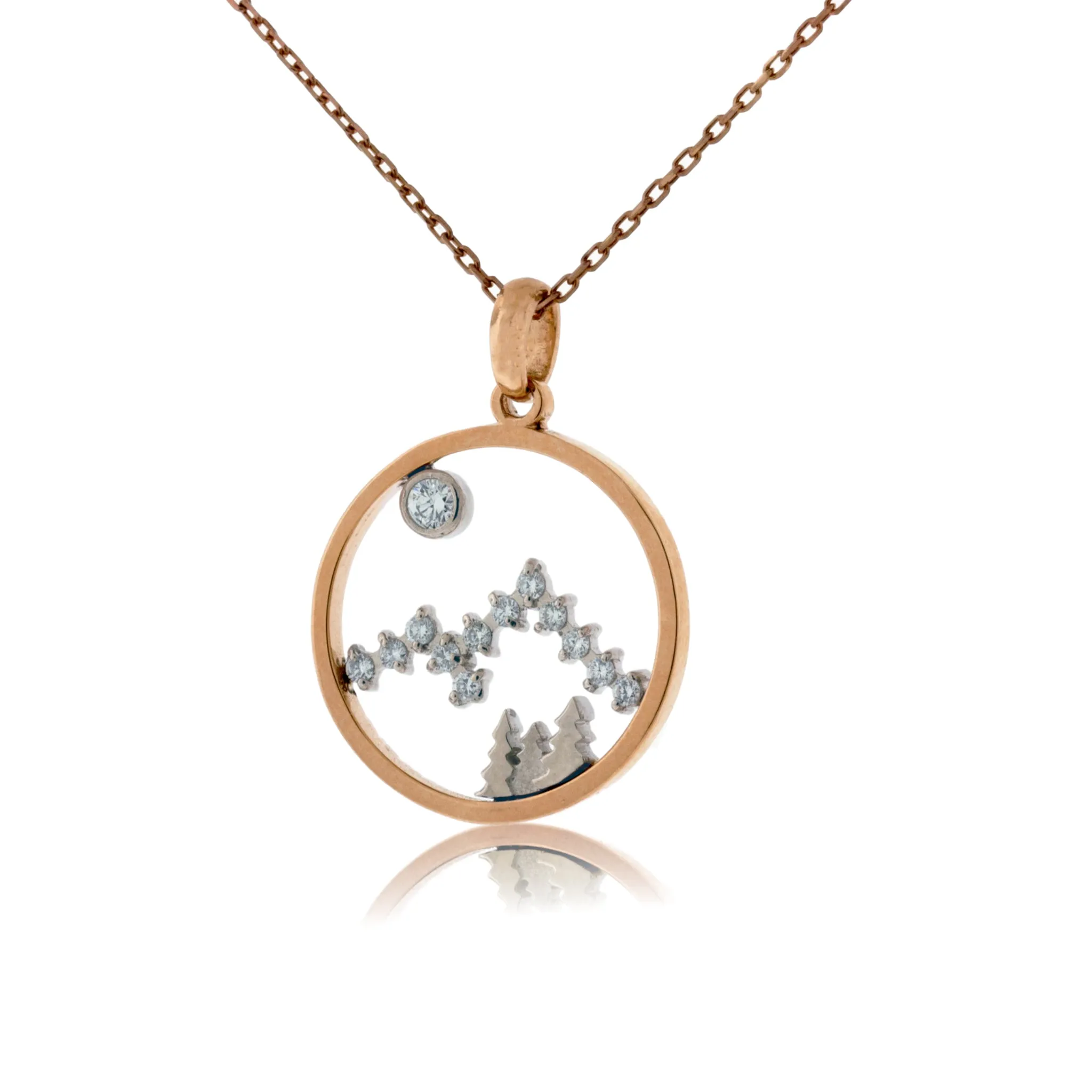 Mountain and Diamonds Circle with Pine Tree Pendant