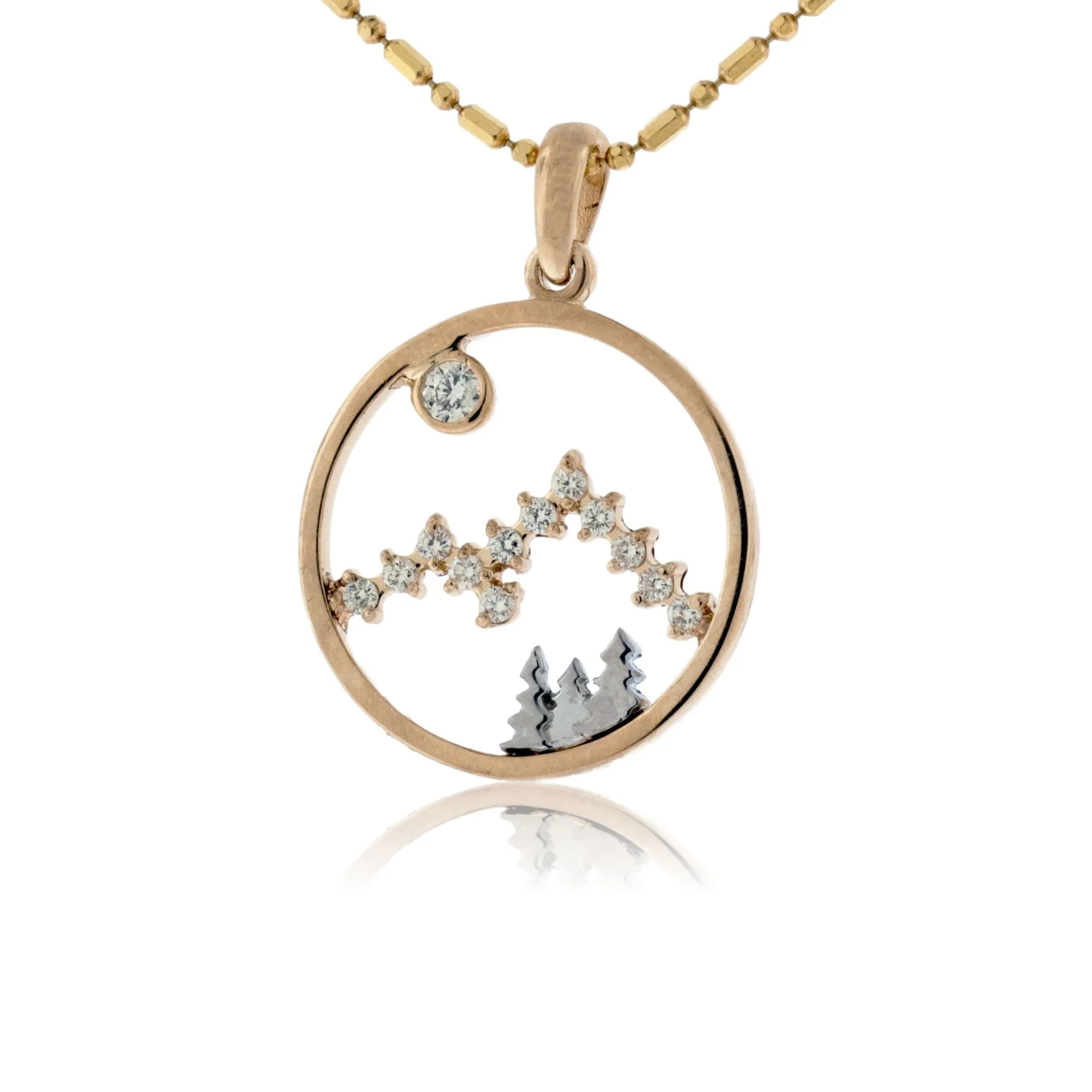 Mountain and Diamonds Circle with Pine Tree Pendant