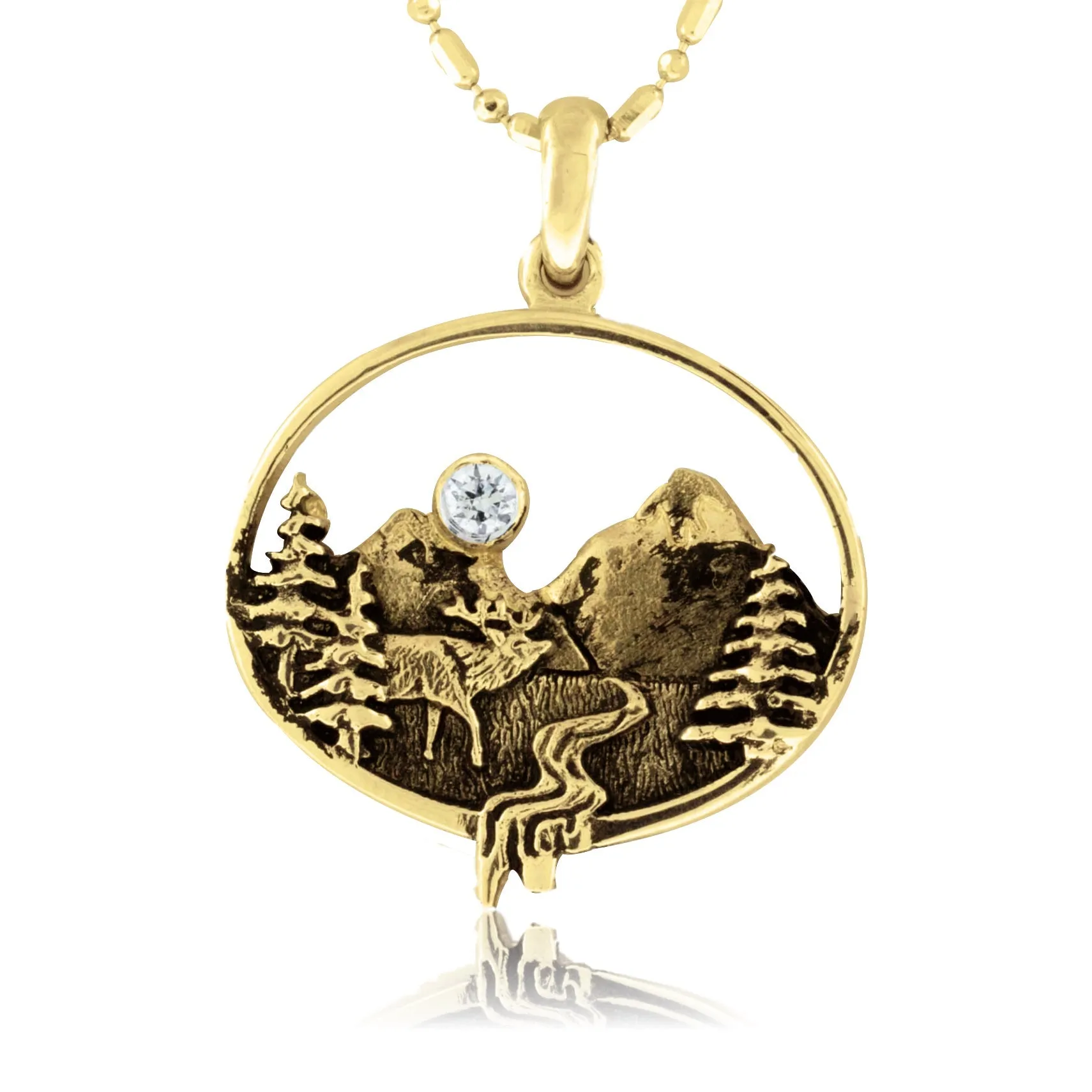 Mountain and Elk Scene Oval Necklace