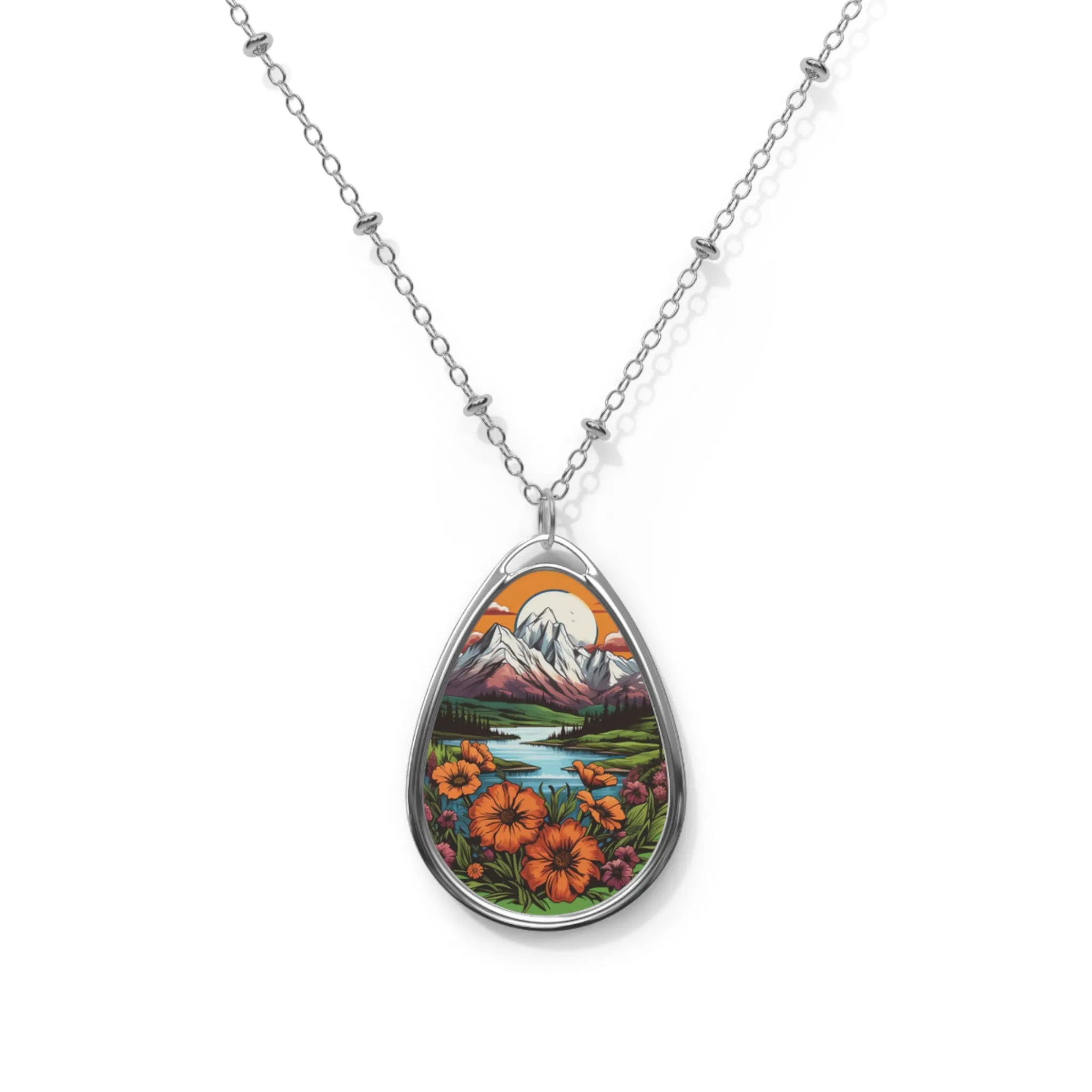 Mountain Flowers Oval Necklace